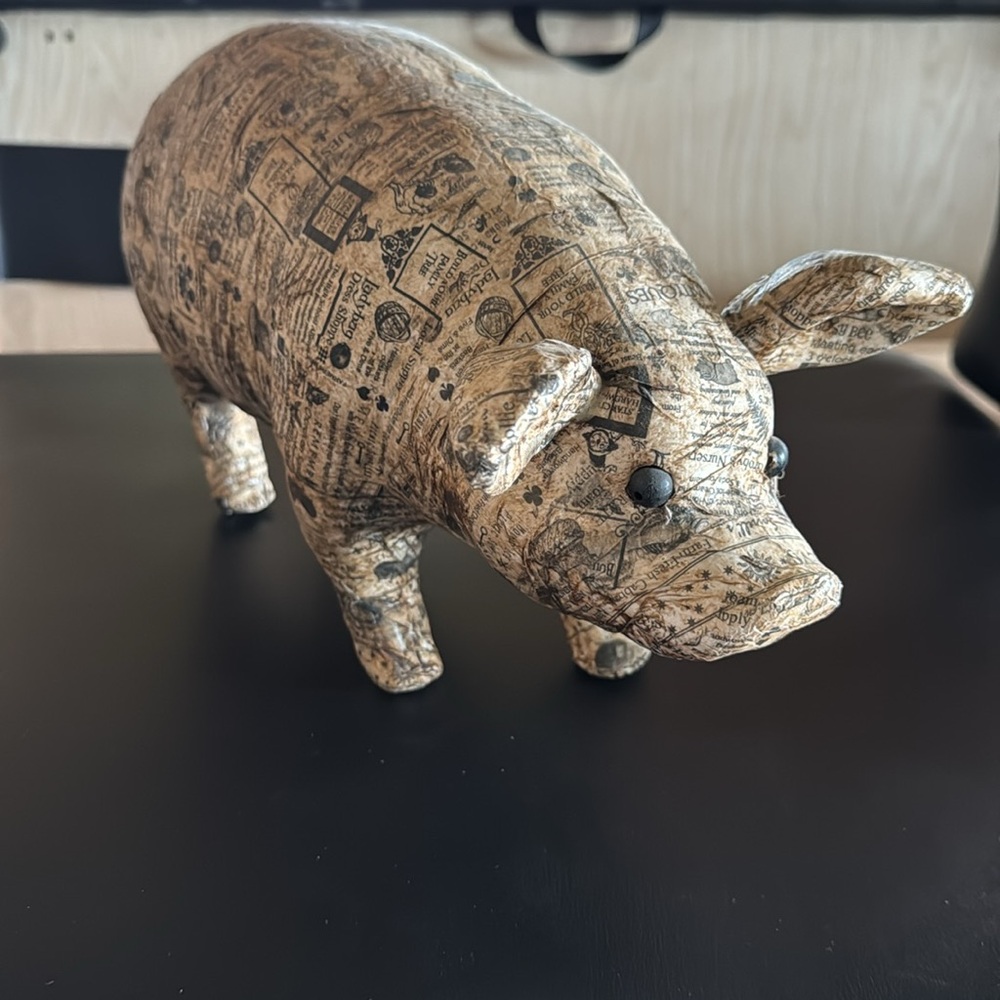 Decorative Pig Figurine with Newspaper Print - Picture 3 of 5